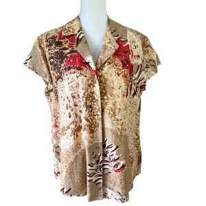 Hygard collection Tan Cap Sleeve Button Down Shirt Collar top